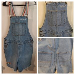 Gay Pride, Overalls, Denim light blue  Shorts, Cutoffs,  women's rainbow 🌈